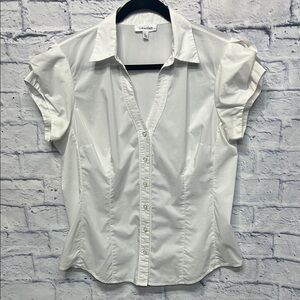 Calvin Klein White Puff Sleeve Buttoned Top